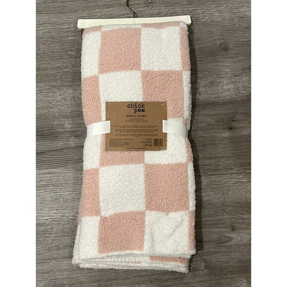 Chick Pea Chenille Baby Blanket Pink White Checkered Squares Soft Cozy Girls New - Picture 4 of 5